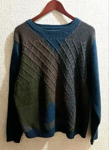 NATIVE LOUNGE 아란 니트 스웨터 파랑 그린 브라운 M