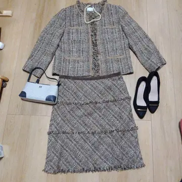 자유구 트위드 셋업 브라운 계열