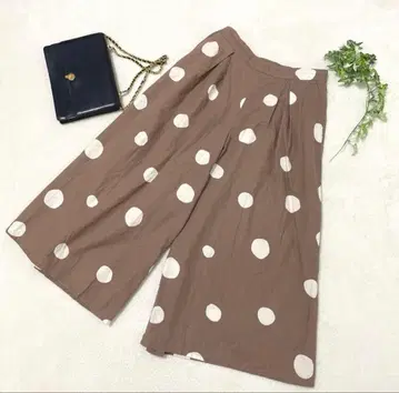 사만사 모스모스 와이드 팬츠 브라운 도트 린넨 코튼