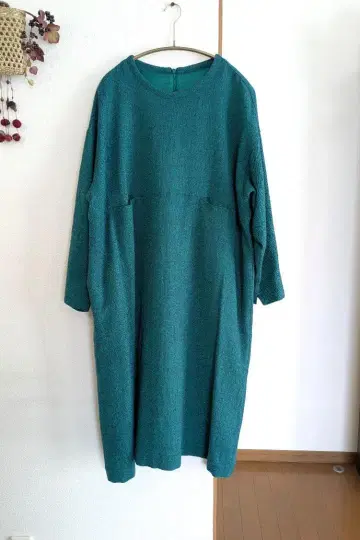 코튼하우스아야 슬라브 울 루즈핏 롱 원피스 멜란지 그린 새상품급입니다