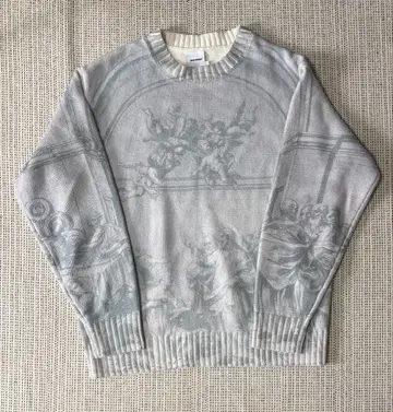 아트 프린트 그레이 니트 스웨터 L