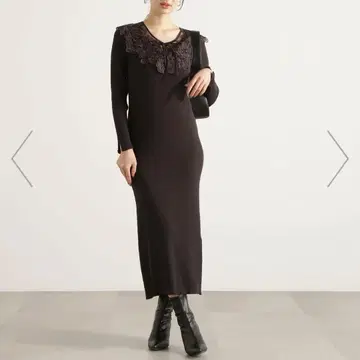 프로포 케이프풍 레이스 부착 니트 원피스 25AW