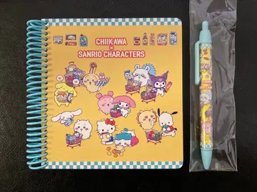 치이카와 산리오 슈퍼마켓 스퀘어 링 노트 (블루)와 볼펜