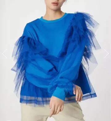 RODEO CROWNS 튤 레이어드 프릴 맨투맨 파랑