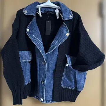 [ 새상품 ] 데님 절개 라이더 니트 자켓