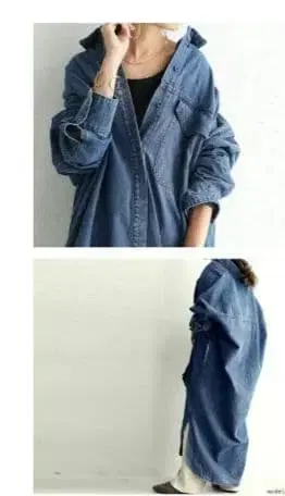 안티카 롱 데님 셔츠 긴팔 맥시 원피스 ANTIQUE