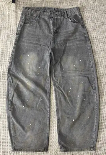 그레이 페인트 가공 와이드 팬츠 허리 82cm