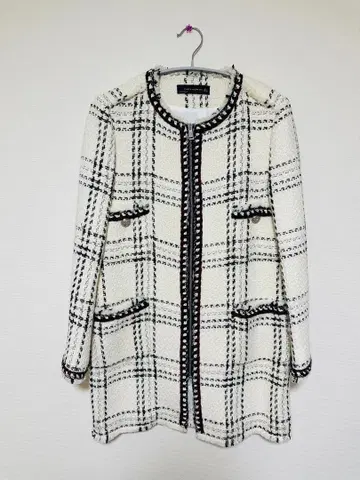 ZARA 트위드 코트 가볍고 따뜻한 컬러 체크 자켓 L