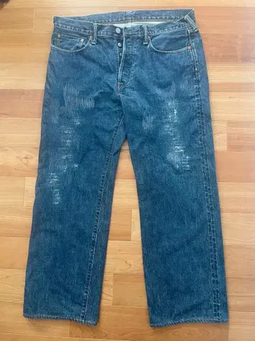 45rpm 데미지 가공 스트레이트 데님 다크 블루