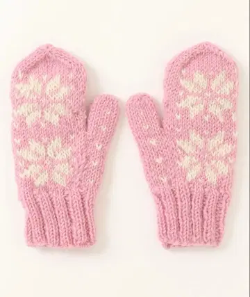차일드우먼 네팔 길 박스 눈 패턴 미튼 장갑 니트 핑크