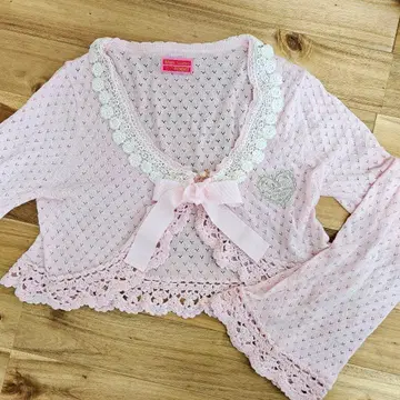 BABY 핑크 시스루 니트 볼레로 하트 자수 아마로리