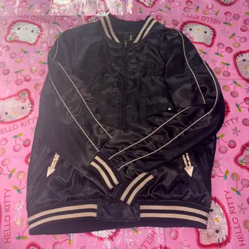 블랙 새틴 바시티 자켓 자수입고 L