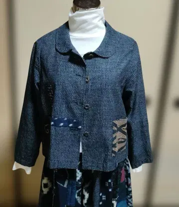 체크 패치워크 긴팔 셔츠