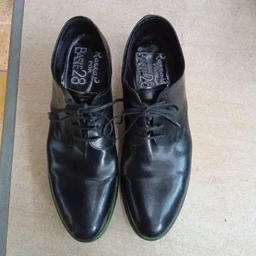 가죽 블랙 레이스업 슈즈 그린 밑창