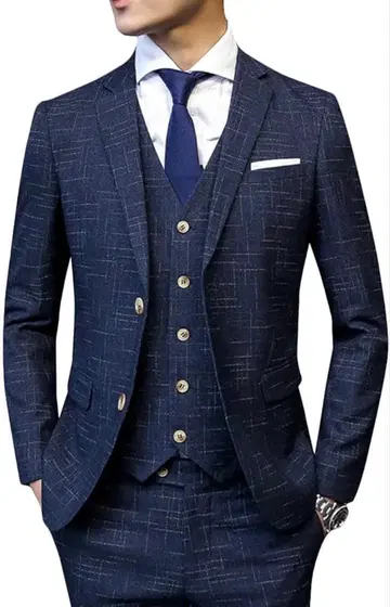 수트 3종 남성용 네이비 체크