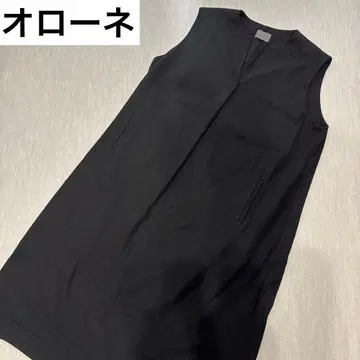 오로네 롱 원피스 블랙 심플 울 혼방 포켓 포함