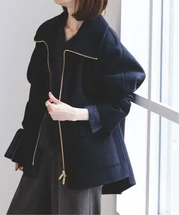 NOBLE 카멜 믹스 리파 지퍼 코트