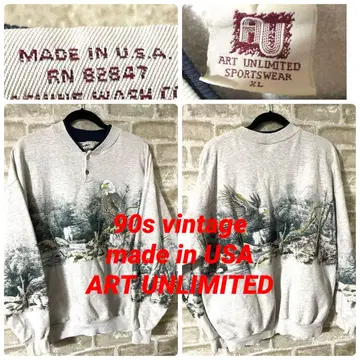 빈티지 90s ART UNLIMITED 남성용 XL 맨투맨 흰머리수리