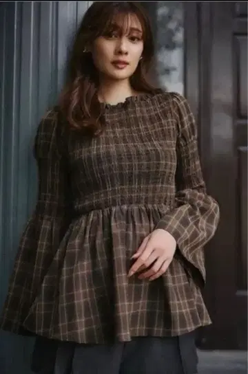 FOR HER Checked Flared Peplum Top