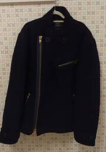 네이비 더블 브레스트 피 코트 L 사이즈