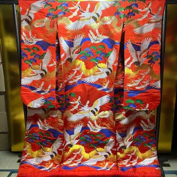 우치카케 이로 우치카케 순수 실크 니시진 비단 학 소나무