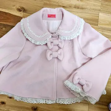 BABY 핑크 리본 숏코트 아마로리 레이스 하트 자수