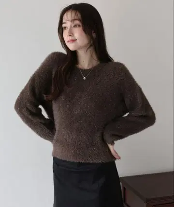 BLUEEAST 블루이스트 스팽글 라메 샤기 니트 브라운