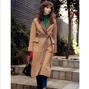 브라운 롱 코트 체크 Mila owen