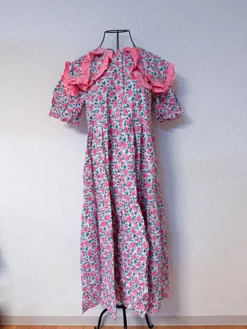 프릴 옷깃 꽃무늬 롱 원피스