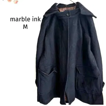 marble ink 후드 부착 울 코트 M 블랙 깨끗함 후드 탈부착 가능