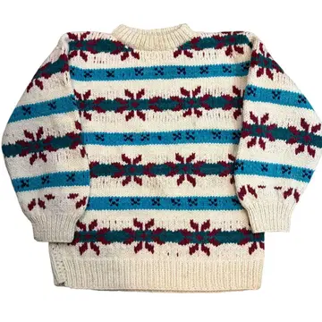 빈티지 80s 에콰도르 스웨터 니트 귀여운 눈꽃 패턴 꽃무늬 구제 의류