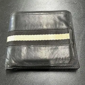 BALLY 블랙 가죽 접이식 지갑 스트라이프