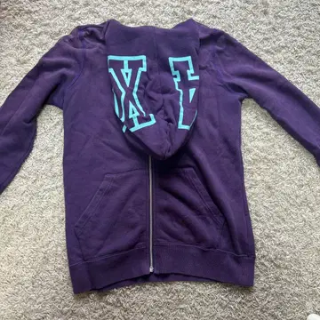 퍼플 풀 집업 후드티 스카이블루 로고