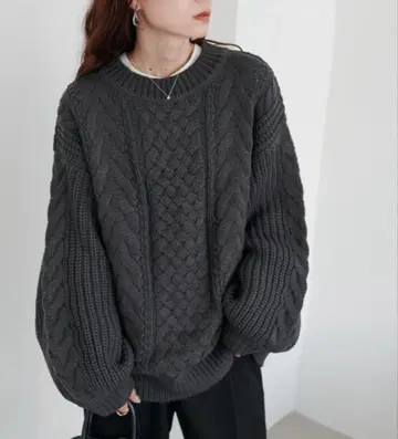 DISCOAT 케이블 니트 화이트