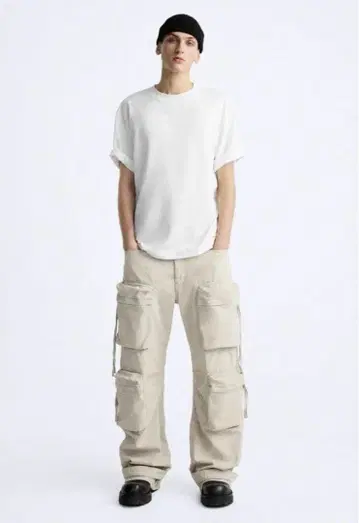 미사용 새상품 ZARA 카고 데님 포켓 팬츠 와이드 팬츠 사이즈 40