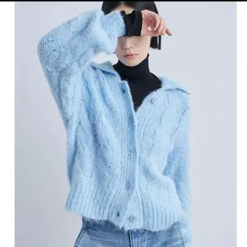 MIESRONE 스카이블루 케이블 짜임 가디건