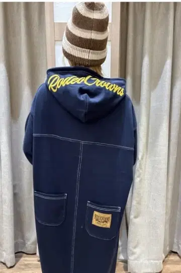 로데오 크라운 RCS 컬러 스티치 후드티 원피스 롱 원피스 네이비