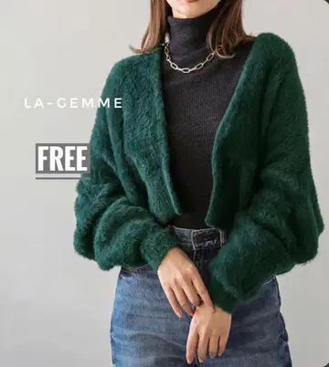 la-gemme 샤기 숏 가디건 상의