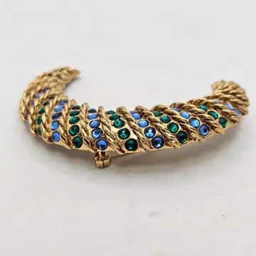 빈티지 브로치 특대형 초승달 블루 그린