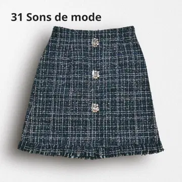 Y6286 [트란테안 손 드 모드] 트위드 스커트 비쥬 버튼 네이비 M