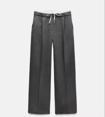 그레이 더블 허리 밴딩 팬츠 슬랙스