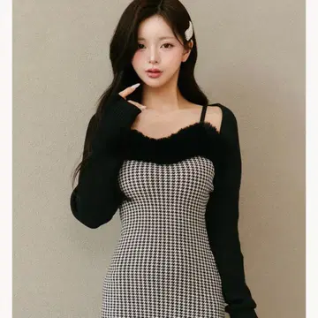 Darich 앙상블 체크 니트 롱 원피스 BLK FREE