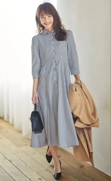 Re:EDIT 스트라이프 셔츠 원피스 롱 2way 가운