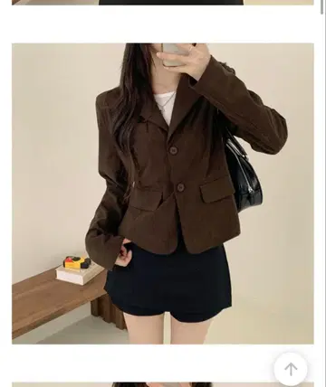 amood 아무드 코듀로이 크롭 블레이저 자켓 브라운