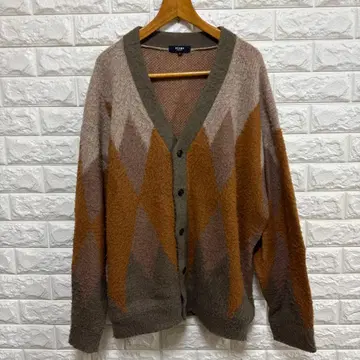 BEAMS 가디건 모헤어 혼방 다이아몬드 패턴 브라운 오렌지 L