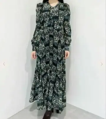 코코딜 롱 원피스 플라워 프린트 플리츠