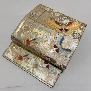 A 패랭꽃에 나비 무늬 금은사 순수 실크 육통 후쿠로 오비 포멀 O51