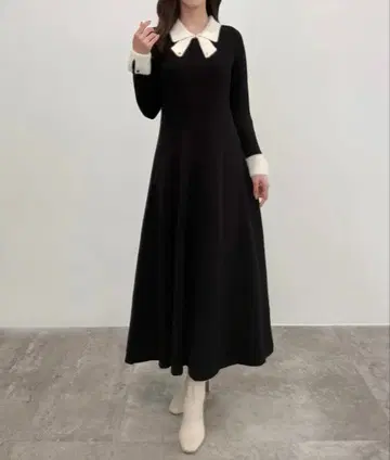 CENEA 바이컬러 리본 니트 원피스