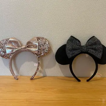 미니 귀 머리띠 2개 세트 (핑크 블랙)