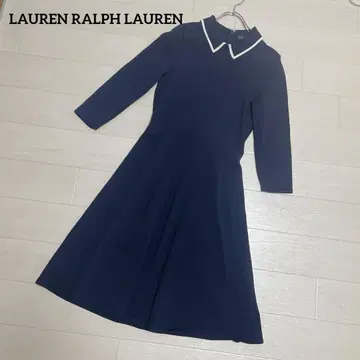 로렌 랄프 로렌 무릎 기장 원피스 7분 소매 작은 사이즈 네이비